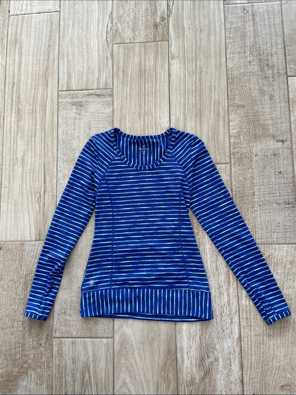Athleta blue and yellow/green striped top, size Extra Small, EUC